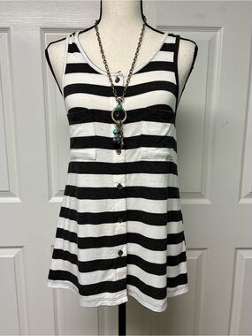 NWOT Poof Excellence swing style 2 pocket striped tank Blk Heather/White, MED